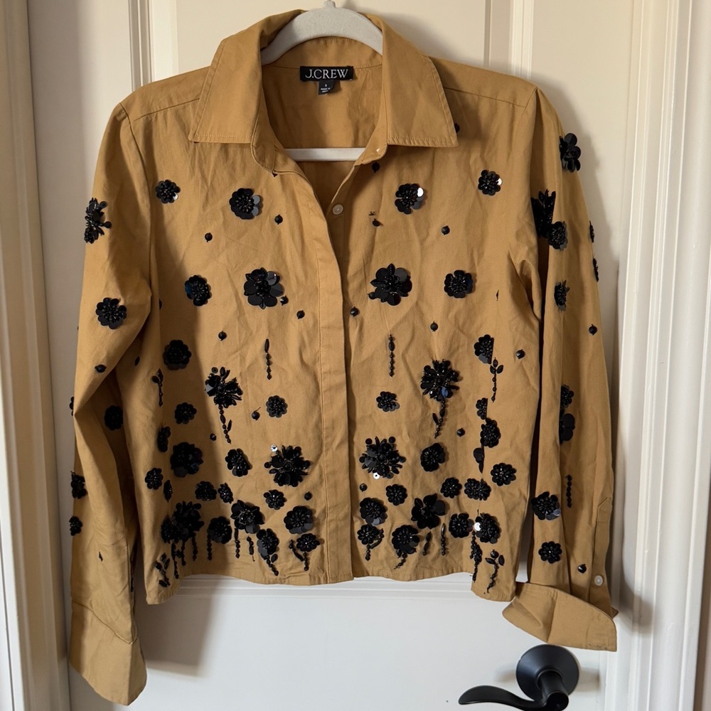 J Crew Sequin Embellished Cotton Poplin Button Up Shirt - Picture 2 of 8